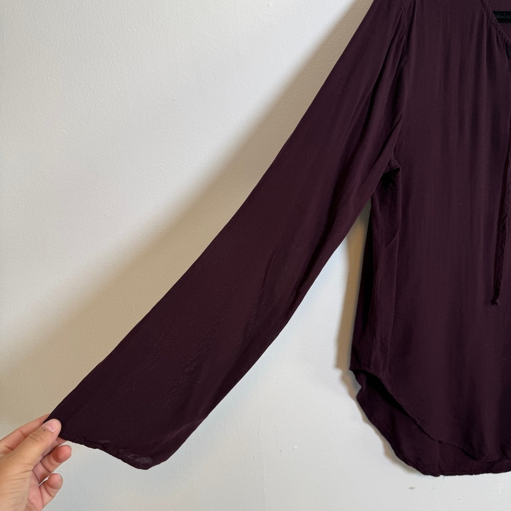 Cloth & Stone Plum Burgundy Lace Up Long Sleeve‎ Rayon Tunic Top M - Picture 6 of 8